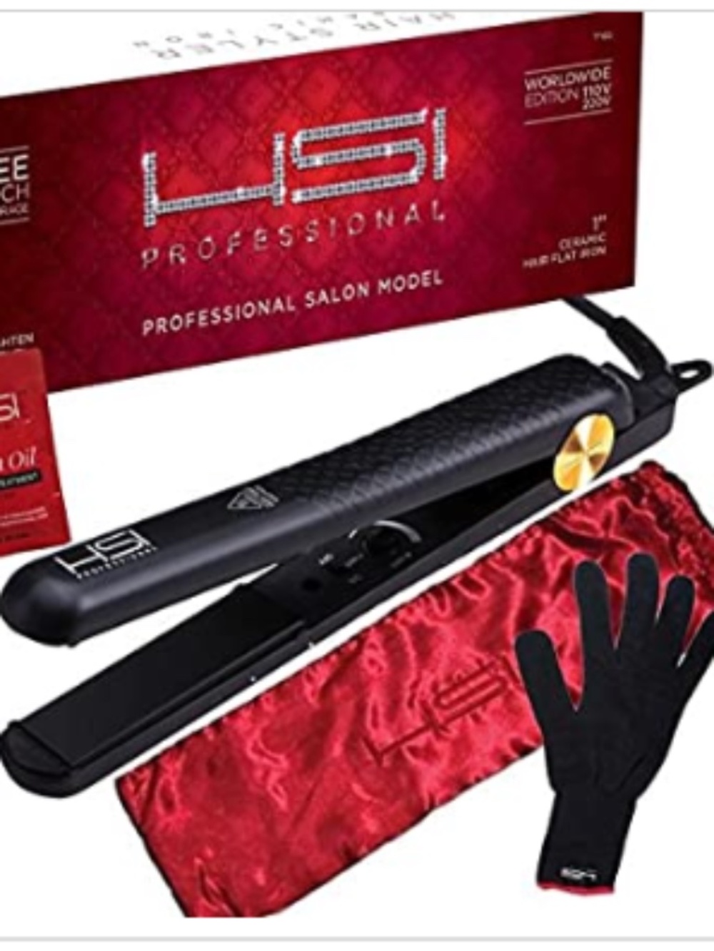 HSI Professional Ceramic Tourmaline Ionic Flat Iron Hair Straightener with Glove